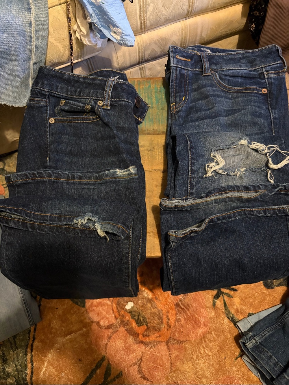 American Eagle Outfitters Dark Blue Distressed Boyfriend Jeans